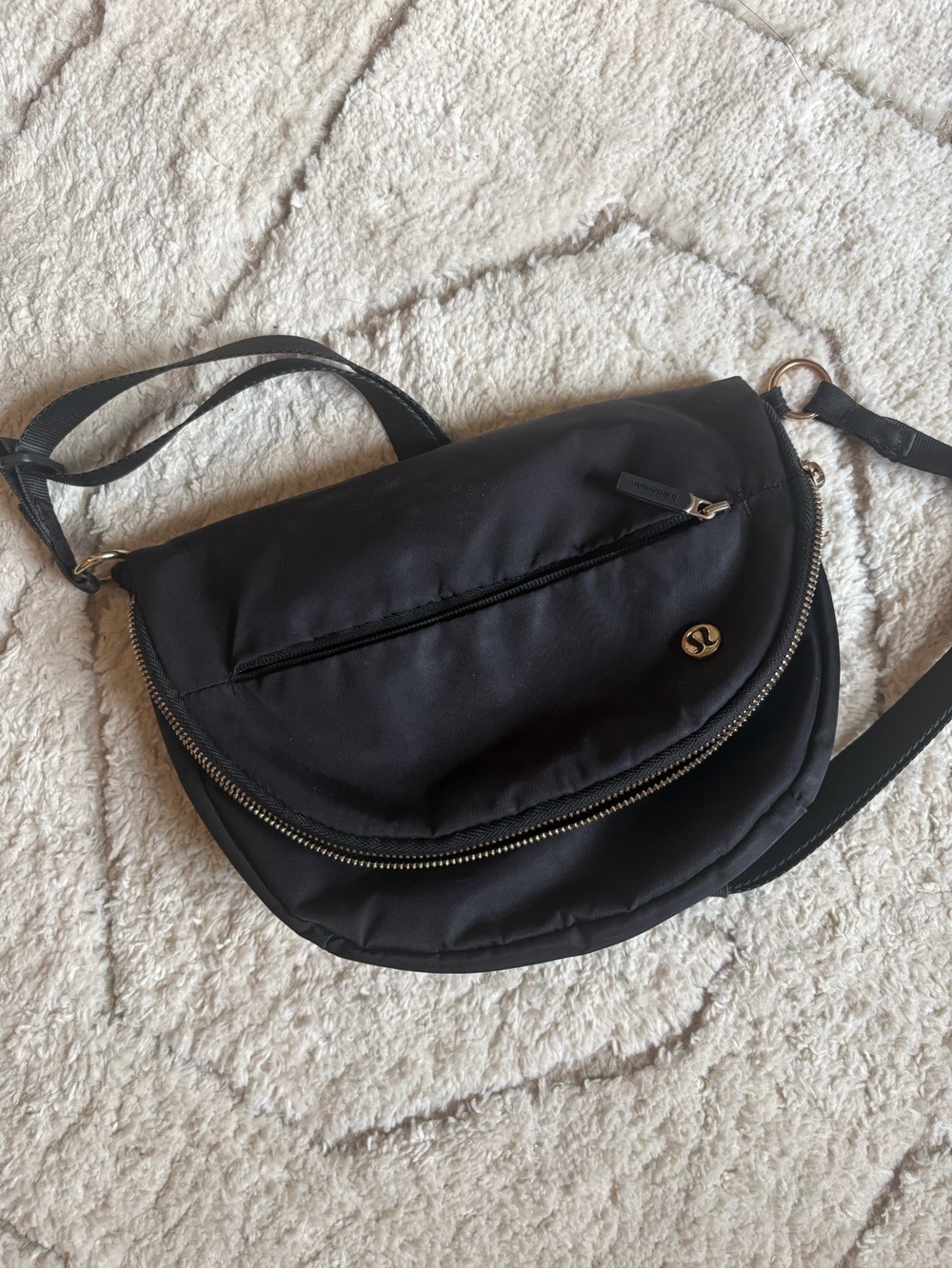 lululemon athletica Black Crossbody Saddle Bag with Gold Accent